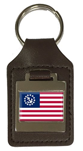 Porte-clés en cuir gravé avec drapeau civil des USA - Accessoire maroquinerie gravure laser