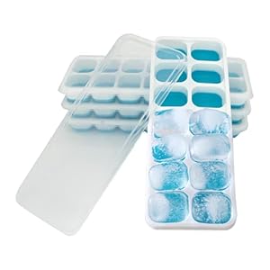 IJsblokjesvorm, 4 stuks, ruimtebesparend dankzij stapelbaar deksel, flexibel, BPA-vrij, 14 ijsblokjesschalen, voor…