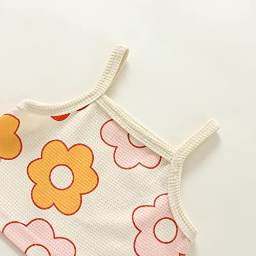 3Pcs Baby Girl Spaghetti Straps Floral Knit Crop Tops + Elastic Waist Bloomer Shorts + Headband Outfit Sets (Beige, 12-18 Months) #TOP2
