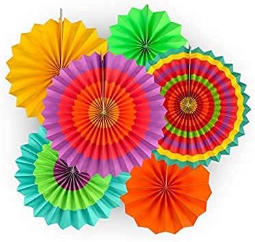 RELEMTRA Paper Fans Decorations Round Pattern Paper Party Fans Party Decoration Materials Party Fans for Decoration Baby Shower/Birthday Party/Wedding/Graduation Events Set of~6 (Plain Multicolor)