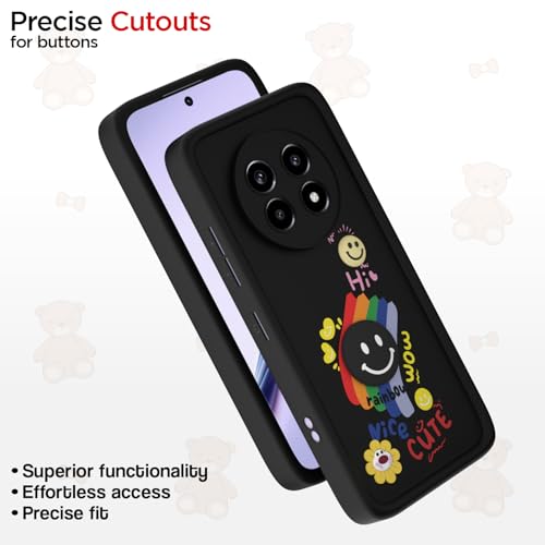 Image of Pikkme Back Cover for Realme 13 Pro / 13 Pro Plus 5G | Soft Silicone| Cute Rainbow Smile & 3D Cartoon Flower Design | Shockproof Raised Camera Protection Bumper Case (Black)