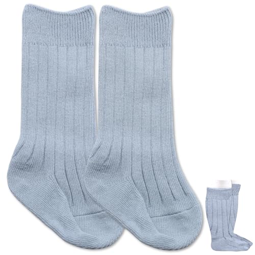 Calcetines Altos de Algodón para Bebé, Calcetas Largas, Medias Largas para Bebé, Talla S, Longitud suela 8 cm, Altura de 15 cm, Algodón, Apto para 0 a 12 meses, Azul