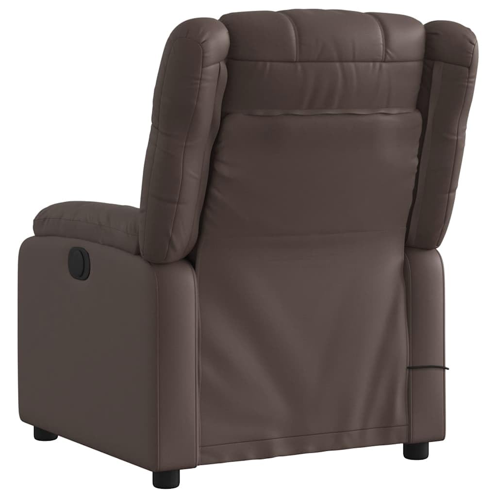 Massagesessel Elektrisch Braun Kunstleder mit 6-Punkt-Vibrationsmassage, Verstellbarer Rückenlehne und Fußstütze, Bequemer Polstersessel mit Holz-Metall-Gestell für Wohnzimmer Büro Lounge