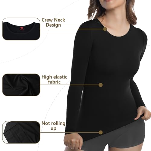 +MD Womens Compression Slimming Shirts and Undershirts for Tummy Waist and Bust Long Sleeves Thermal Underwear Round Neck4