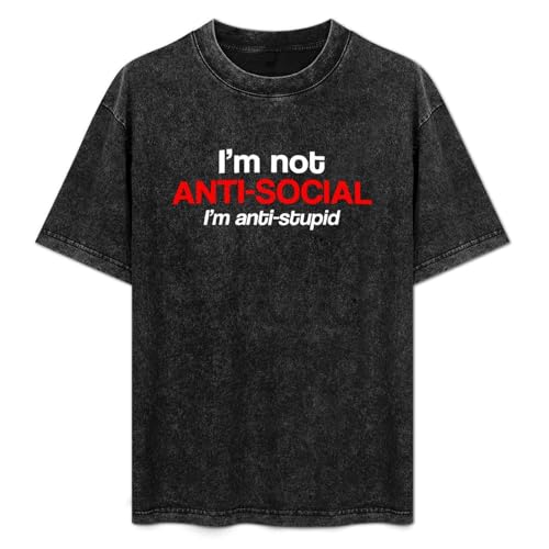 Twisted Envy Men's I'm Not Anti Social I'm Anti Stupid Mens Black T-Shirt Graphic Tee Printed Unisex Shirt XXL