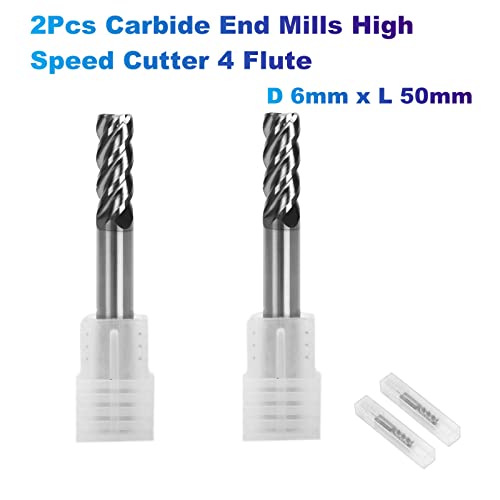 Image of 2Pcs Carbide End Mills High Speed Cutter 4 Flute (D 6mm x L 50mm) for Cutting High Hardness 58HRC, CNC Milling Hardened Metals
