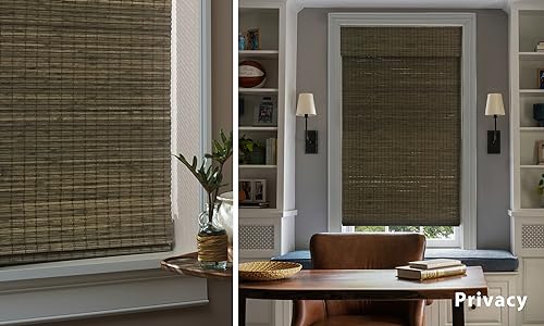 Image of LazBlinds No Tools No Drill Cordless Bamboo Roman Shades, Privacy Window Treatment, Roll Up Bamboo Blinds for Windows 20'' W x 64'' H, Driftwood