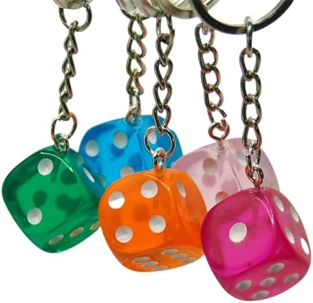 1 Dozen Dice Key Chains - Very Cute! Perfect for Bunco or Casino Parties - 3" Total Size with 1" Dice