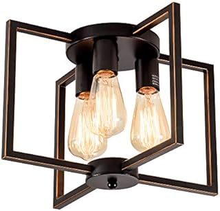 Farmhouse 3-Light Ceiling Light Fixture, Industrial Semi-Flush Mount Light with Metal Cage, Black Painted Finish for Kitchen Hallway Living Room Bedroom (NO Bulb)