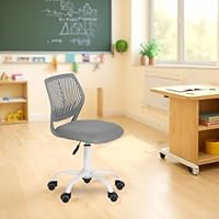 FurnitureR Kompakter Klassenstuhl, ergonomischer Sitz für Schule, Rückenlehne aus atmungsaktivem Netzgewebe, höhenverstellbar, Zeichenzimmerstuhl für Kinder, leicht zu bewegen, 360 °, Grau