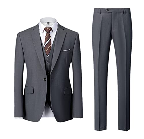 Ensemble 3 pièces homme veste costume deux boutons pantalon gris foncé XL