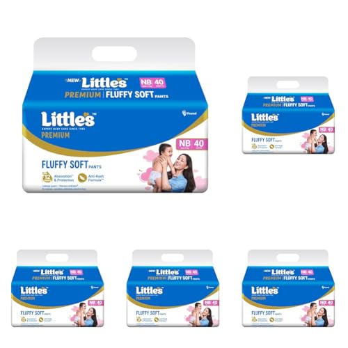 Image of Little's Premium New Born Baby Diaper Pants Style (NB) | Upto 5 kg | 40 Count - Pack of 5 | FluffySoft Baby Diapers with Leakage Guard, Wetness Indicator & 12 Hours Absorption