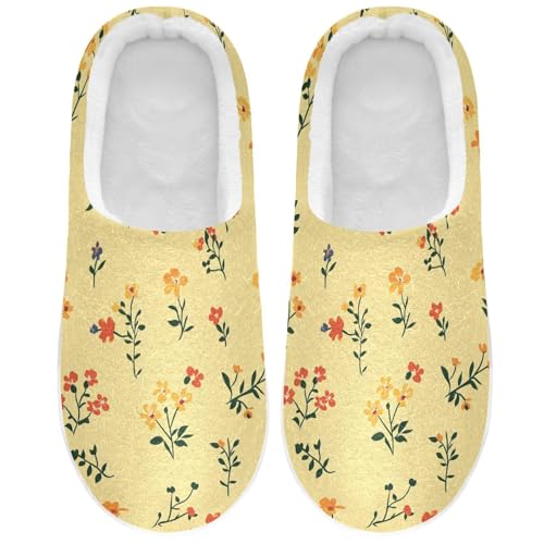 JUNZAN Autumn Flowers Orchid Yellow Mens Cotton Slipper Comfort Memory Foam House Shoes for Spa Birthday Presents 6-7