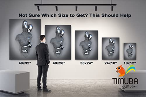 Timuba Love Heart 3D Effect Wall Art, Abstract Metal Figure Sculpture Canvas Painting Hanging, Romantic Couple Living Room Canvas Wall Art, Modern Painting Valentine's Day Gift 12X18 Inches #TOP5