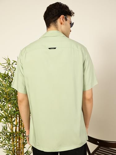 Image of Thomas Scott Men Half Sleeves Camp Collar Oversize Fit Solid Casual Shirt
