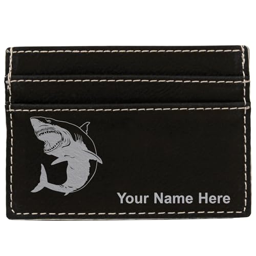 MCW Money Clip Wallet, Great White Shark, Personalized Engraving Included (Black with Silver)