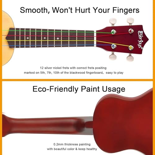 everjoys soprano ukulele beginner pack-21 inch wrainbow string free online lesson gig bag digital tuner pick all in one kit
