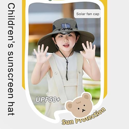 Wide Brim Solar Fan Hat for Kids, Quick Drying Solar Powered Fan Caps, Outdoor Sun Protection Bucket Hats for Child2