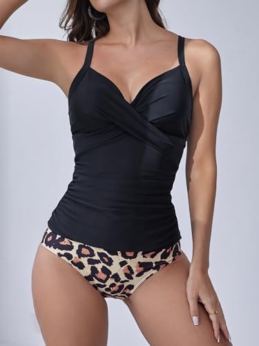 Image of B2prity Women's Tankini Swimsuits Tummy Control Ruched V Neck Bathing Suit