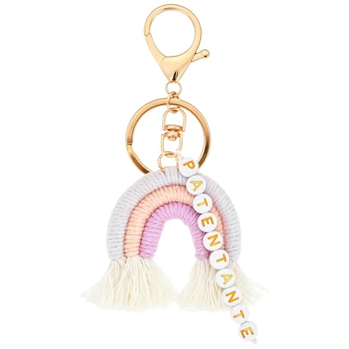 HJZHII Patentante Schlüsselanhänger Geflochtener Regenbogen Anhänger Bag Charm Damen Kreative Taschenanhänger für Schwangerschaftsankündigungen Babyparty Babygeburten
