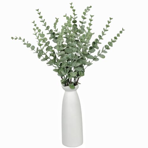 Artificial Plants Eucalyptus Branch in Ceramic Vase, 17.7” Fake Plant Greenery Stems Leaves Branches Faux Eucalyptus Stems for Home Office Farmhouse Wedding Table Centerpiece Décor