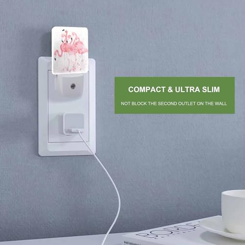 Image of LED Night Light,Pink Flamingos Splash Aquarelle LED Night Light Plug into Wall with Dusk to Dawn Light Sensor White Energy Efficient Nightlight for Bedroom Bathroom Hallway Living Room Kitchen