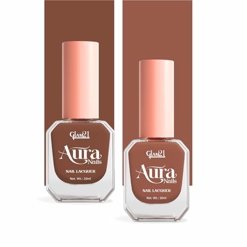 Image of Glam21 Aura Nails Nail Lacquer |Long-Lasting, Quick-Dry, High-Shine Nail Enamel | Chip-Free Formula | Smooth Application & Vibrant Finish| 10ml Each | Pack Of 2 (Barely Brownd & Brown Desire)