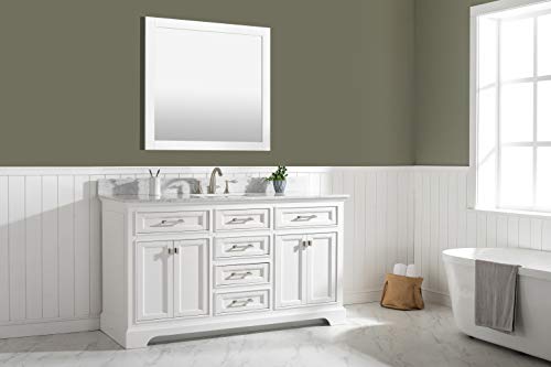 Design Element Ml-60S-Wt Milano 60" Single Bathroom Vanity Set In White With Carrara Marble And Sink #TOP1