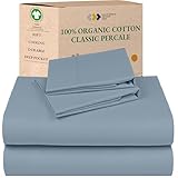 California Design Den 100% Organic Cotton Sheets King - Cool and Crisp Percale Sheets King Size Set with Deep Pockets, Durable Bedding Set - Blue Hydrangea