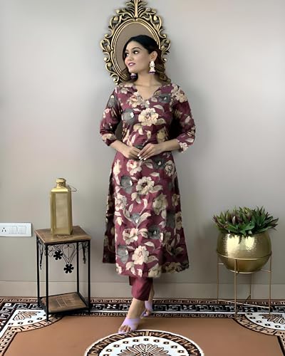Image of ANNI Designer Womens Rayon Straight Fit Printed Kurta Pant Set