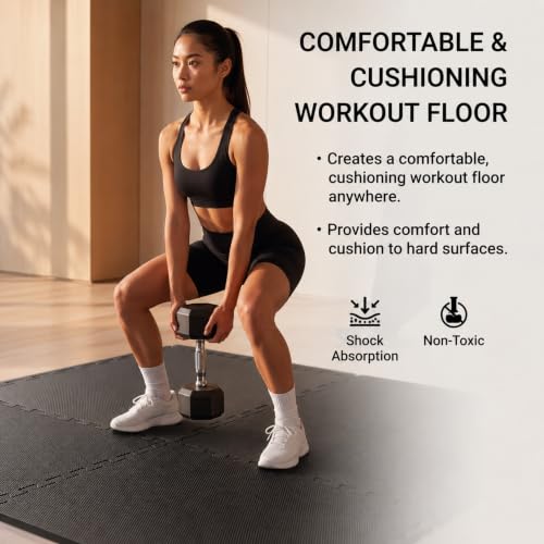 Image of EASYHOME 24mm Interlocking Gym Mats for Floor, Super Thick Workout Mat for Heavy Exercise & Floor Protection, EVA Foam Mat- 60x60cm (4 Tiles - 16Sqft)