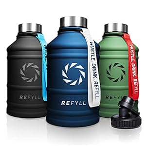 REFYLL Hero Drinkfles, roestvrij staal, 1,3 – 2,2 l, fitnessdrinkfles voor sport, gym | waterjug lekvrij, robuust, BPA-vrij | + sportdeksel (marineblauw)