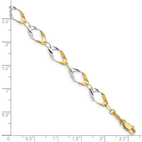 Solid 14k White and Yellow Gold Two Toned With Oval Link Chain Bracelet - with Secure Lobster Lock Clasp 7"3
