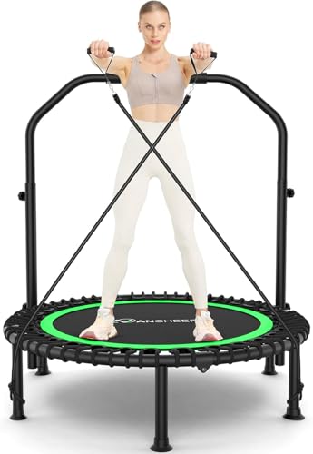 Image of ANCHEER Mini Exercise Trampoline Foldable 40 inch Adjustable Trampoline Rebounder, Fitness Trampoline with Handle for Indoor /Garden /Workout Cardio, Max Load 450lbs (Black)
