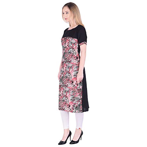 Image of Women's Cotton Crepe Blend Black Straight Printed Kurti(FS703BlackMulti)