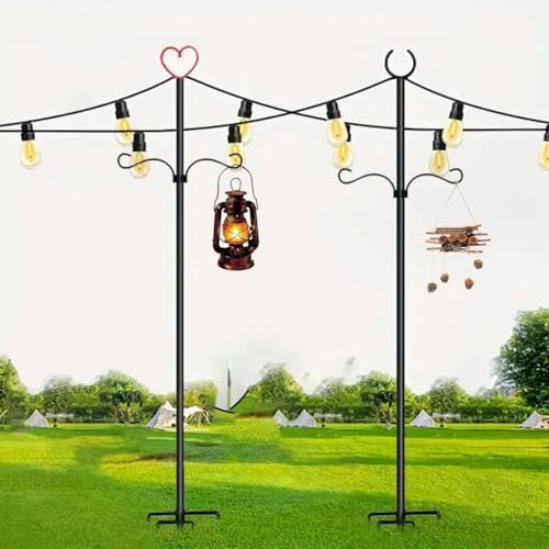 WHATOOK Outdoor String Light Poles: 11.81FT Tall Patio Lighting Stand with Hooks Sturdy Metal Post to Hanging String Lights - for Outside Garden, Backyard, Bistro, BBQ, Parties, Wedding - 2Pack