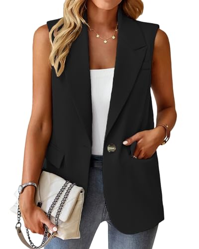 Women's Sleeveless Blazers Open Front Casual Blazer Vests Solid Color Lapel Single Button Lightweight Jackets Women2