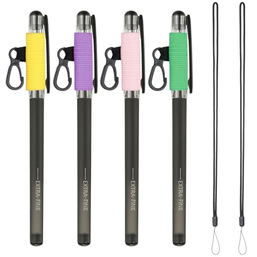 PATIKIL 4Pcs Elastic Pen Holder with 2 Adjustable Silicone Lanyards, Anti Lose Portable Pen Holder for Necklace Carpenters Teachers Construction Workers, Purple/Pink/Yellow/Green