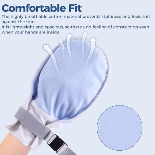 Medical Restraint Mittens with Removable Ties for Patients or Elderly, 2Pcs, Soft and Skin-friendly, Restraint Mitts Restraint Gloves with Finger Ring, Anti Scratch and Dementia for Adults, Blue