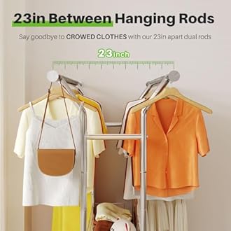 HOKEEPER Heavy Duty Clothes Rack Load 625 LBS, Clothing Rack for Hanging Clothes Adjustable Rolling Garment Rack with Wheels for Bedroom, Living Room (Double Rod with Metal Basket)