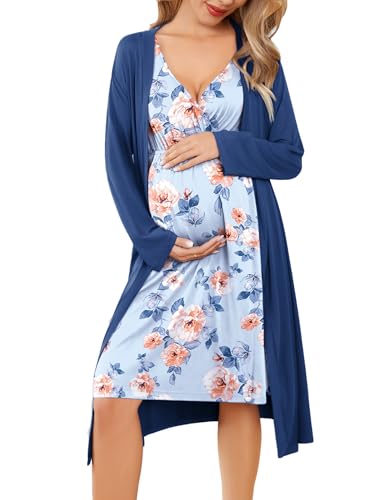 Image of Ekouaer Maternity Nursing Gown and Robe Set Labor Delivery Nursing Nightgowns for Breastfeeding Pregnancy Clothes