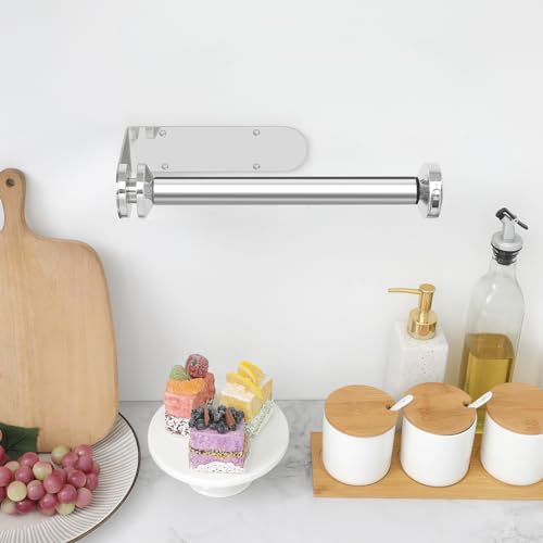 theaoo Paper Towel Holder Under Cabinet, One-Handed Tear Wall Mount Paper Towel Holder Dispenser with Damping Function for Kitchen Organization, Stainless Steel, Self-Adhesive or Drill mounting,Silver