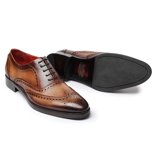 Image of Lethato Wingtip Brogue Oxford Handcrafted Men's Genuine Leather Lace up Dress Shoes
