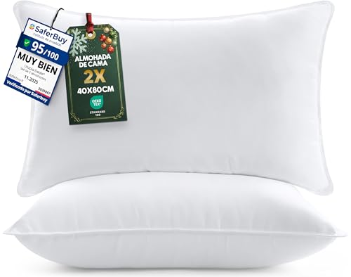Utopia Bedding Almohadas (2 Unidades), 40 x 80 cm Almohadas de Primera, Fibra Hueca Virgen Siliconada, Almohadas Suave de Fácil Cuidado (Blanco)