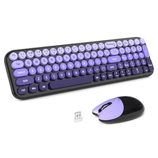 Dilter Wireless Keyboard and Mouse Combo, Portable Retro Keyboard with Compact Size, 2 in 1 USB Connected Mouse for Windows 7/8/10, Laptop, Desktop, PC, Computer (Black Purple)