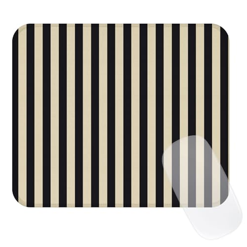 Image of Square Cute Striped Mouse Pad with Stitched Edge, Premium Waterproof Cloth Aesthetic Small Stripe Mouse Mat, Non-Slip Rubber Base Funny Mousepad Desk Accessories,Striped Black Grey