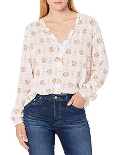 HANRO Camisa feminina de manga comprida para dormir e descansar, Enfeite de safári, XP