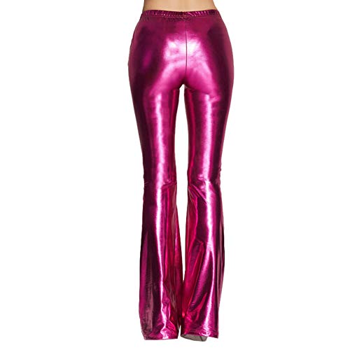 Women's 70s Disco Dance Party Shiny Metallic Flare Leggings High Waist Wide Leg Bootcut Palazzo Glam Yoga Trousers3