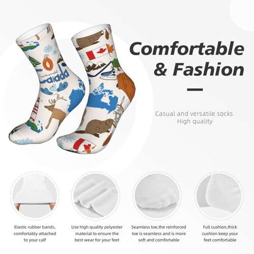 UVBDF Chaussettes confortables respirantes avec symboles et icônes du Canada, chaussettes douces évacuant l'humidité pour un usage quotidien et la salle de sport – vue 9