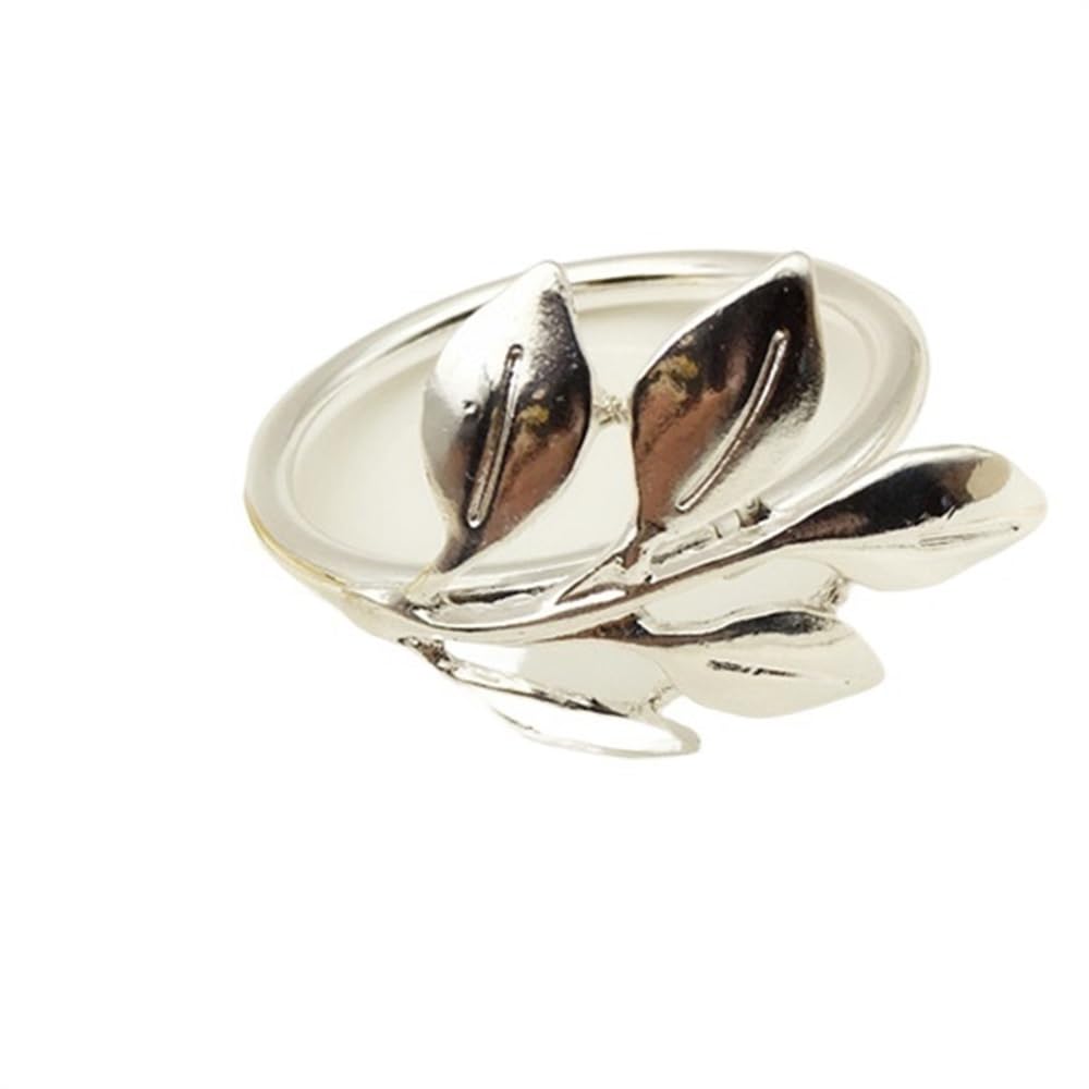 Anelli Portatovaglioli 6/10/50 pezzi Portatovagliolo foglia autunnale in oro e argento con fibbia in metallo in Regalo di nozze Decorazione della tavola for feste(Silver-50PC)